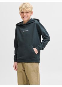 Jack & Jones Kapuzensweatshirt JACK & JONES JUNIOR "JORNORREBRO EMB SWEAT HOOD NOOS JNR", Jungen, Gr. 128, schwarz (forest river), angeraute Sweatware, Obermaterial: 89% Baumwolle, 11% Polyester, unifarben, relaxed fit normal, ohne Ausschnitt, Rippb&uuml;ndchen, Sweatshirts Kapuzensweatshirt