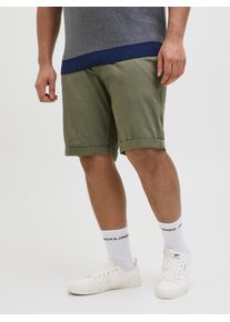 Jack & Jones PlusSize Chinoshorts "JPSTDAVE JJCHINO SHORTS SN AKM PLS", Herren, Gr. 46 (6XL), N-Gr, gr&uuml;n (dusty olive), Web, Obermaterial: 98% Baumwolle, 2% Elasthan, JACK & JONES PLUSSIZE, unifarben, regular fit knielang, Hosen Chinoshorts
