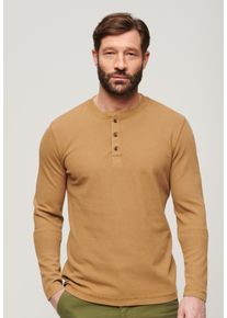 Langarmshirt Superdry "WAFFLE LONG SLEEVE HENLEY TOP", Herren, Gr. XL, braun (classic braun camel), Single Jersey, Obermaterial: 100% Baumwolle, unifarben, relaxed fit normal, Rundhals, Shirts Langarmshirt
