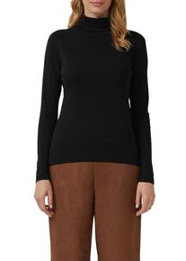 Rollkragenshirt s.Oliver, Damen, Gr. 46, schwarz, Rippware, Obermaterial: 100% Baumwolle, normal, Rundhals, abgesteppte Kante, Shirts Rollkragenshirt, im Slim Fit, Langarm, Topseller