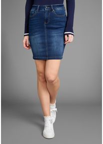 Jeansrock Arizona "Ultra-Stretch", Damen, Gr. 40, blau (dk blau used), Denim/Jeans, Obermaterial: 74% Baumwolle, 24% Polyester, 2% Elasthan, unifarben, Basic, kniefrei, R&ouml;cke Jeansrock, extra eng geschnitten