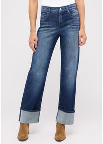 Straight-Jeans Angels "LARA TU", Damen, Gr. 46, L&auml;nge 28, blau (blau used), Denim/Jeans, Obermaterial: 91% Baumwolle, 6% Polyester, 3% Elasthan, straight fit lang, Jeans Straight-Jeans, mit umgeschlagenem Bein