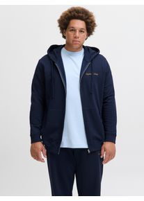 Jack & Jones PlusSize Kapuzensweatshirt "JORNORREBRO EMB SWEAT ZIP HOOD PLS", Herren, Gr. 5XL, blau (ocean cavern), angeraute Sweatware, Obermaterial: 89% Baumwolle, 11% Polyester, JACK & JONES PLUSSIZE, bedruckt, regular fit normal, Rippb&uuml;ndchen, Sweatshirts Kapuzensweatshirt