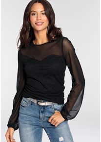 Langarmshirt Melrose, Damen, Gr. 40, schwarz, Spitze, Obermaterial: 95% Polyester, 5% Elasthan. Futter: 95% Viskose, 5% Elasthan. Spitze: 95% Polyester, 5% Elasthan, unifarben, tailliert h&uuml;ftlang, mit innenliegendem Gummizug, Shirts Langarmshirt, taillierte Passform, aus Netzstoff, mit Viskosefutter, mit Spitze, Topseller