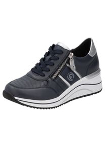 Keilsneaker Remonte, Damen, Gr. 42, silber (nachtblau, silberfarben), Leder, Lederimitat, kontrastfarbene Details, Schuhe Keilsneaker, Freizeitschuh, Halbschuh, Schn&uuml;rschuh mit Metallic-Kontrastbes&auml;tzen, Topseller