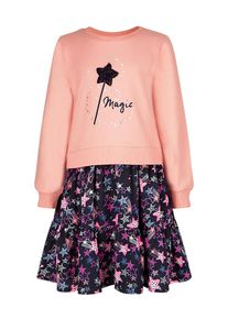 Midikleid happy girls, M&auml;dchen, Gr. 92, N-Gr, rosa (salmon pink), Sweatware, Obermaterial: 95% Baumwolle, 5% Elasthan. Futter: 100% Baumwolle. Unterteil: 100% Polyester, bedruckt, regular fit normal, Rundhals, Rippb&uuml;ndchen, Kleider Midikleid