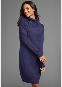 Strickkleid Laura Scott, Damen, Gr. 48, N-Gr, lila (lila, melange), Strick, Obermaterial: 50% Viskose, 26% Polyamid, 24% Polyester, clean, unifarben, l&auml;ssig geschnitten mini, B&uuml;ndchen, Kleider Strickkleid, mit Rollkragen und Zierkn&ouml;pfen