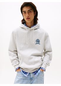 Hoodie Tommy Jeans "TJM WASHED CREST PLAY", Herren, Gr. XL, lt grau htr, Sweatware, Obermaterial: 85% Baumwolle, 15% Polyester, regular fit, B&uuml;ndchen, Sweatshirts Hoodie, regular fit, Sweatshirt, R&uuml;ckenprint