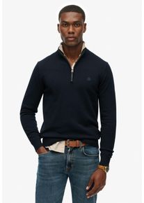Strickpullover Superdry "ESSENTIALS COTTON HALF ZIP", Herren, Gr. S, blau (eclipse navy marl), Strick, Obermaterial: 100% Baumwolle, meliert, slim fit h&uuml;ftlang, Rundhals, Rippb&uuml;ndchen, Pullover Strickpullover