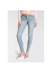 Skinny-fit-Jeans Tamaris, Damen, Gr. 38, N-Gr, blau (blau bleache), Denim/Jeans, Obermaterial: 74% Baumwolle, 24% Polyester, 2% Elasthan, unifarben, skinny fit lang, Jeans, schmale Beinweite, mit G&uuml;rtelschlaufenbund, mit Metallrei&szlig;verschluss