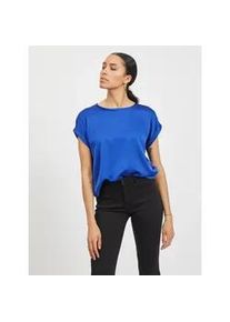 Kurzarmshirt Vila "VIELLETTE S/S SATIN TOP - NOOS", Damen, Gr. 42, blau (mazarine blau), Satin, Obermaterial: 100% Polyester, unifarben, regular fit normal, Rundhals, mit Umschlag, Shirts, Satin Optik