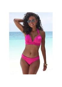 Triangel-Bikini Lascana "Toni", Damen, Gr. 42, Cup A, pink (fuchsia), Microfaser, Recycling-Polyamid, unifarben, Bikini-Sets Triangel-Bikini, mit goldfarbenen Accessoires