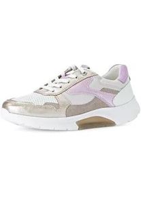 Keilsneaker Gabor ROLLINGSOFT, Damen, Gr. 40, wei&szlig; (wei&szlig; kombiniert), Kalbsleder, Textil, Ziegenveloursleder, Schuhe, Freizeitschuh, Halbschuh, Schn&uuml;rschuh mit gepolstertem Schaftrand