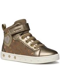 Sneaker Geox "J SKYLIN GIRL Blinkschuh", Damen, Gr. 24, silber (beige, platin), Synthetik, Textil, Glitzer, metallic, Schuhe Sneaker, Schn&uuml;rboots mit Glitzer, Blinkfunktion, Gr&ouml;&szlig;enschablone zum Download