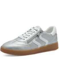 Plateausneaker Marco Tozzi, Damen, Gr. 36, bunt (silberfarben, wei&szlig;), Lederimitat, metallic, unifarben mit Farbeinsatz, Schuhe Plateausneaker, Freizeitschuh, Halbschuh, Schn&uuml;rschuh mit Kontrastbesatz