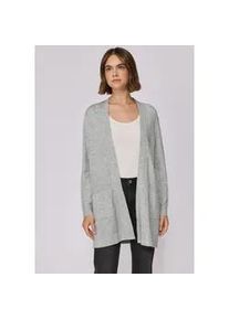 Longstrickjacke STREET ONE STUDIO, Damen, Gr. 44, erdgrau meliert, Feinstrick, 30% Polyester, 27% Polyacryl, 23% Polyamid, 20% Viskose, unifarben, regular fit lang, ohne Ausschnitt, B&uuml;ndchen, Strickjacken Longstrickjacke, aus softem Materialmix