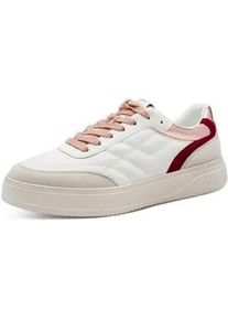 Plateausneaker Tamaris, Damen, Gr. 38, wei&szlig; (sanftes wei&szlig; kombiniert), Leder, Lederimitat, gesteppt, unifarben mit Farbeins&auml;tzen, Schuhe Plateausneaker, Freizeitschuh, Halbschuh, Schn&uuml;rschuh mit trendiger Ziersteppung