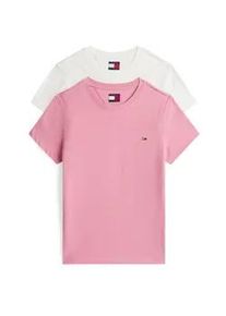 Tommy Hilfiger T-Shirt TOMMY JEANS "TJW 2PACK C-NECK TEE", Damen, Gr. L (40), ecru, mystic pink, Single Jersey, Obermaterial: 100% Baumwolle, unifarben, slim fit h&uuml;ftlang, Rundhals, abgesteppt, Shirts T-Shirt, mit Logo-Stickerei