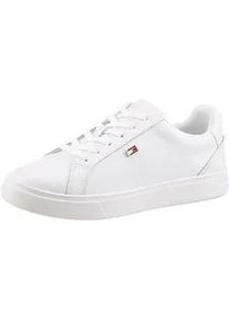 Sneaker Tommy Hilfiger "FLAG COURT SNEAKER", Damen, Gr. 36, wei&szlig;, Leder, unifarben, Schuhe Sneaker, Schn&uuml;rschuh, Halbschuh, Freizeitschuh mit edlem TH-Logoemblem