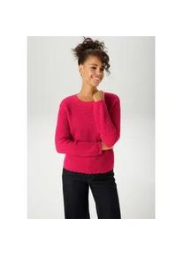 Strickpullover Aniston CASUAL, Damen, Gr. 44, rot, Strick, Obermaterial: 60% Baumwolle, 40% Polyester, Strukturmuster, unifarben, figurumspielend h&uuml;ftlang, Rundhals, gewellter Abschluss, Pullover Strickpullover, mit gewellten B&uuml;ndchen am Saum und den langen &Auml;rmeln, Topseller