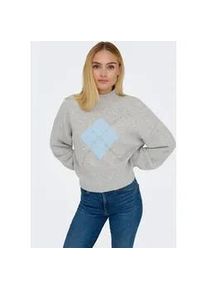 Strickpullover Only "ONLWAKEFIELD LIFE LS BLING HIGHNECK KNT", Damen, Gr. S, light grau melange detail:cashmere blau mel, silber bling, Strick, Obermaterial: 63% Polyester, 33% Polyacryl, 4% Elasthan, bedruckt, regular fit normal, hoch geschlossener Ausschnitt, Rippb&uuml;ndchen, Pullover Strickpullover