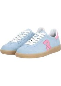 Sneaker Rieker SPORT "San Diego Swing2GO", Damen, Gr. 39, hellblau, rosa, Veloursleder, unifarben mit Farbeinsatz, Schuhe Sneaker, Retro-Sneaker, Freizeitschuh, Halbschuh mit herausnehmbarem Fu&szlig;bett