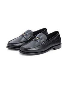 Loafer Tommy Hilfiger "HILFIGER PENNY CRUST LTH LOAFER", Herren, Gr. 45, schwarz, Leder, unifarben, Schuhe Loafer, Slipper, Businessschuh mit Zierriegel und Penny