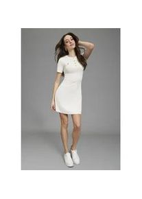 Strickkleid Bruno Banani, Damen, Gr. 34, N-Gr, sanftes wei&szlig;, Strick, Obermaterial: 70% Viskose, 30% Polyamid, unifarben, figurbetont mini, Rundhals, B&uuml;ndchen, Kleider Strickkleid, goldfarbene Zierkn&ouml;pfen, figurbetonte Passform, moderner Look