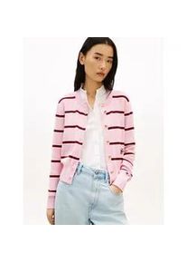 Strickjacke Tommy Hilfiger "CO FULL NEEDLE C-NK CARDI", Damen, Gr. S (36/38), pink, ivory, liberty rot stp, Strick, Obermaterial: 100% Baumwolle, gestreift, bequem, Rundhals, Strickjacken Strickjacke, mit Logo-Stickerei