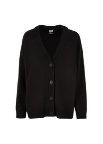 Strickjacke Urban Classics "Urban Classics Damen Ladies Big Oversized Cardigan", Damen, Gr. XL, schwarz, 100% Baumwolle, unifarben, oversize, V-Ausschnitt, Strickjacken Strickjacke