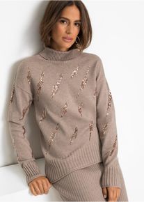 bonprix Pullover aus softem Viskose-Mix, braun, Gr.32/34 (XS), Moderner Pullover mit Pailletten