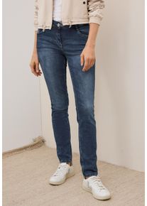 5-Pocket-Jeans Cecil "Style SCARLETT", Damen, Gr. 31, L&auml;nge 28, blau (mid blau wash), Denim/Jeans, Obermaterial: 83% Baumwolle, 15% Polyester (REPREVE), 2% Elasthan. Futter: 52% Polyester, 48% Baumwolle, unifarben, lang, Jeans 5-Pocket-Jeans, mit Stretch