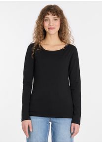 Langarmshirt Ragwear "FLLORAH LONG GOTS", Damen, Gr. M, schwarz, Jersey, Obermaterial: 100% Baumwolle, unifarben, figurumspielend h&uuml;ftbedeckend, Rundhals, Shirts Langarmshirt, mit s&uuml;&szlig;en Zierkn&ouml;pfen am Ausschnitt