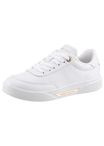 Plateausneaker Tommy Hilfiger "ESSENTIAL CHIC COURT SNEAKER", Damen, Gr. 36, wei&szlig;, Nappaleder, metallic, Schuhe Plateausneaker, Freizeitschuh, Halbschuh, Schn&uuml;rer, goldfarbenen Details im Plateau