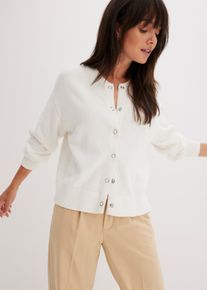 Strickjacke bonprix "Strickjacke aus reiner Baumwolle", Damen, Gr. 44/46 (L), wei&szlig; (wollwei&szlig;), Strick, Obermaterial: 100% Baumwolle, unifarben, festlich, oversize normal, Rundhals, Rippb&uuml;ndchen, Strickjacken Strickjacke, Oversize Passform, mit Rippb&uuml;ndchen, aus Baumwolle, mit Knopfleiste