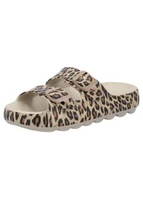 Pantolette RIEKER SPORT, Damen, Gr. S (36/37), braun (leo), Synthetik, Basic, Schuhe Pantolette, Sommerschuh, Strandschuh, Hausschuh mit zwei verstellbaren Schnallen, Topseller