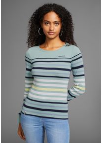 Langarmshirt Kangaroos, Damen, Gr. 32/34, bunt (mint, marine), Rippware, Obermaterial: 100% Baumwolle, gestreift, figurbetont h&uuml;ftbedeckend, Rundhals, Shirts Langarmshirt, k&ouml;rpernahe Passform, unifarben, sportlicher Look, aus Baumwolle