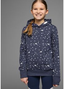 Kapuzensweatshirt Kangaroos, M&auml;dchen, Gr. 128/134, blau (marine, meliert), angeraute Sweatware, Obermaterial: 60% Baumwolle, 40% Polyester, bedruckt, Basic h&uuml;ftlang, B&uuml;ndchen, Sweatshirts Kapuzensweatshirt, Langarm, bedruckt, mit Kapuze, aus Baumwollmischung