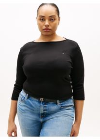 T-Shirt Tommy Hilfiger Curve "CRV SLIM CODY BOAT-NK 3/4SLV", Damen, Gr. 48, schwarz, Single Jersey, Obermaterial: 100% Baumwolle, unifarben, slim fit normal, U-Boot-Ausschnitt, eng abgerundeter Saum, Shirts T-Shirt, in Gro&szlig;en Gr&ouml;&szlig;en, 3/4 &Auml;rmel, Logostickerei