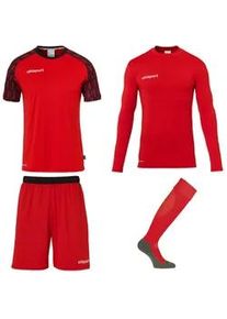 Uhlsport Reaction Torwartset (Trikot+Baselayer+Shorts+Stutzen) Kinder 152 - rot/schwarz 140