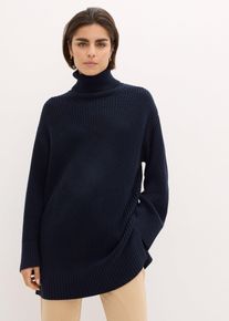 bonprix Oversize-Rollkragenpullover aus Baumwoll-Mix, blau, Gr.36/38 (S), Oversize Rollkragenpullover mit Seitenschlitzen, 50% Baumwolle