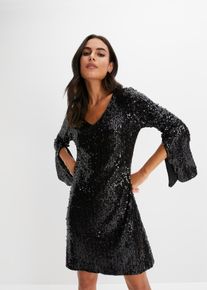 bonprix Paillettenkleid mit Trompeten-&Auml;rmel, schwarz, Gr.36/38 (S), Umwerfendes Partykleid mit toller Passform