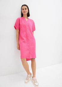bonprix Hemdblusenkleid aus reiner Baumwolle, pink, Gr.52, Musselin-Kleid mit Henley-Kragen, knieumspielend, 100% Baumwolle