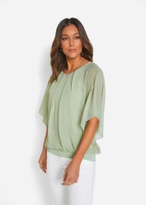 Chiffonbluse bonprix "Chiffonbluse mit Untertop", Damen, Gr. 44, gr&uuml;n (softsalbei), Web, Obermaterial: 100% Polyester. Futter: 100% Viskose, oversize, Blusen Chiffonbluse, Oversize-Passform, f&uuml;r festliche Anl&auml;sse, mit elastischem Bund, Topseller