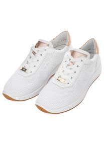 Sneaker Ara "LISSABON", Damen, Gr. 7,5 (41,5), beige (wei&szlig;, sand), Glattleder, Textil, kontrastfarbene Details, Schuhe Sneaker, Freizeitschuh, Schn&uuml;rschuh in Bequemweite G (= weit)