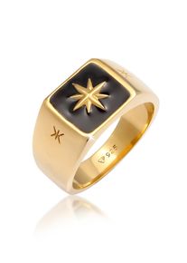 Siegelring Kuzzoi "Ring Herren Siegelring Emaille Stern Basic 925er Silber" Gr. 60, gold, Fingerringe, Damen, 60, ohne Stein, Silber 925 (Sterlingsilber), 11mm, Siegelring