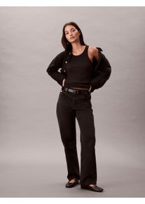 Straight-Jeans Calvin Klein Jeans "HGH RS STRGHT CK ESS", Damen, Gr. 34, L&auml;nge 32, ck essential schwarz, Denim/Jeans, Obermaterial: 99% Baumwolle, 1% Elasthan, unifarben, straight fit normal, Jeans Straight-Jeans, Mit G&uuml;rtelschlaufen