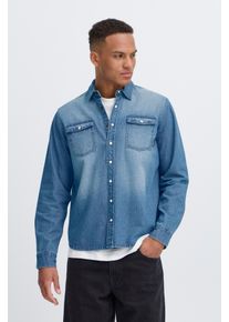 Langarmhemd Blend "BHDARGO Shirt PP NOOS", Damen, Gr. M, N-Gr, blau (denim middle blau), Web, Obermaterial: 100% Baumwolle, regular fit, Hemden Langarmhemd