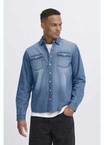 Langarmhemd Blend "BHDARGO Shirt PP NOOS", Damen, Gr. 3XL, N-Gr, denim middle blau, Web, Obermaterial: 100% Baumwolle, regular fit, Hemden Langarmhemd