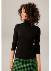 Rollkragenshirt Aniston CASUAL, Damen, Gr. 38, schwarz, Single Jersey, Obermaterial: 95% Viskose, 5% Elasthan, unifarben, sehr figurbetont h&uuml;ftlang, Shirts Rollkragenshirt, in schwarz-bunt-bedruckt oder 4 trendigen Unis